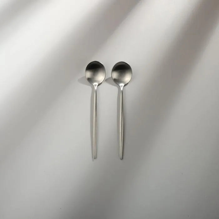 Minimalist/ French Flatware Salad Servers, Serving Utensils & Individual Pieces-JAZZUPCO-Matte Silver-Dessert Spoon (2 Pieces)-JAZZUPCO
