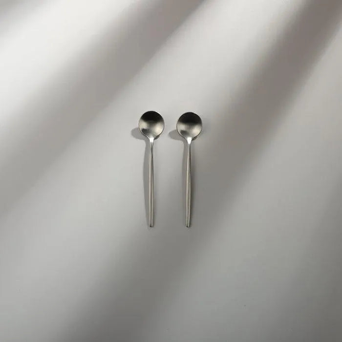 Minimalist/ French Flatware Salad Servers, Serving Utensils & Individual Pieces-JAZZUPCO-Matte Silver-Teaspoon (2 Pieces)-JAZZUPCO