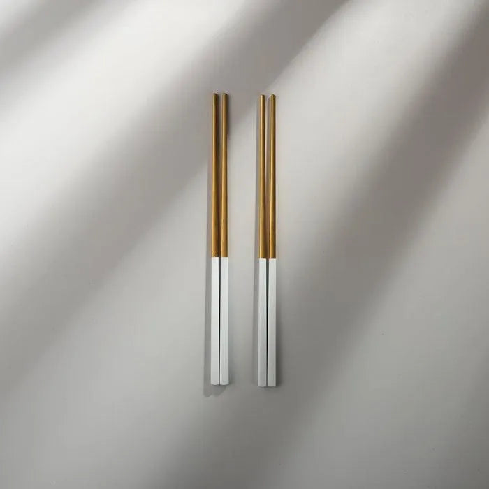 Minimalist/ French Flatware Salad Servers, Serving Utensils & Individual Pieces-JAZZUPCO-White & Gold-Chopsticks (2 Pairs)-JAZZUPCO