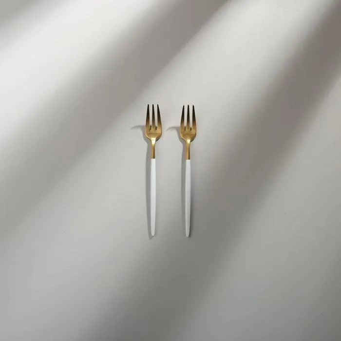 Minimalist/ French Flatware Salad Servers, Serving Utensils & Individual Pieces-JAZZUPCO-White & Gold-Fruit Fork (2 Pieces)-JAZZUPCO