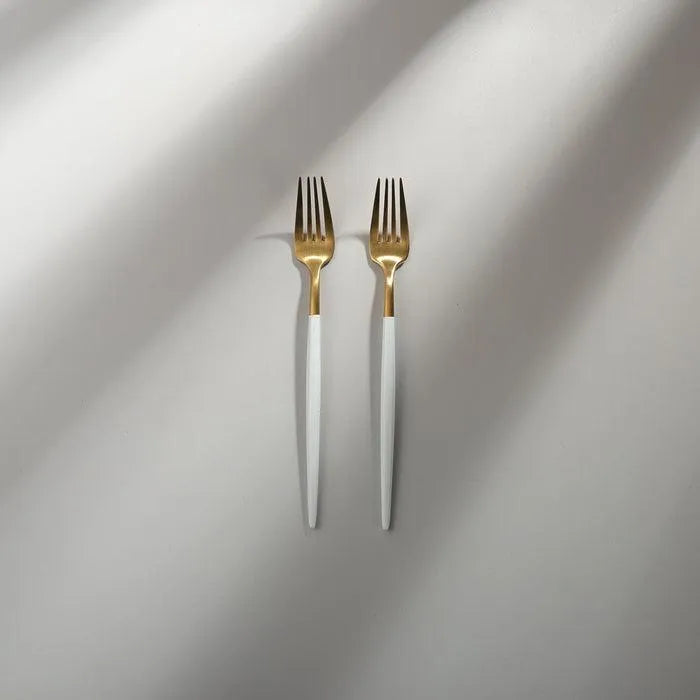 Minimalist/ French Flatware Salad Servers, Serving Utensils & Individual Pieces-JAZZUPCO-White & Gold-Salad Fork (2 Pieces)-JAZZUPCO