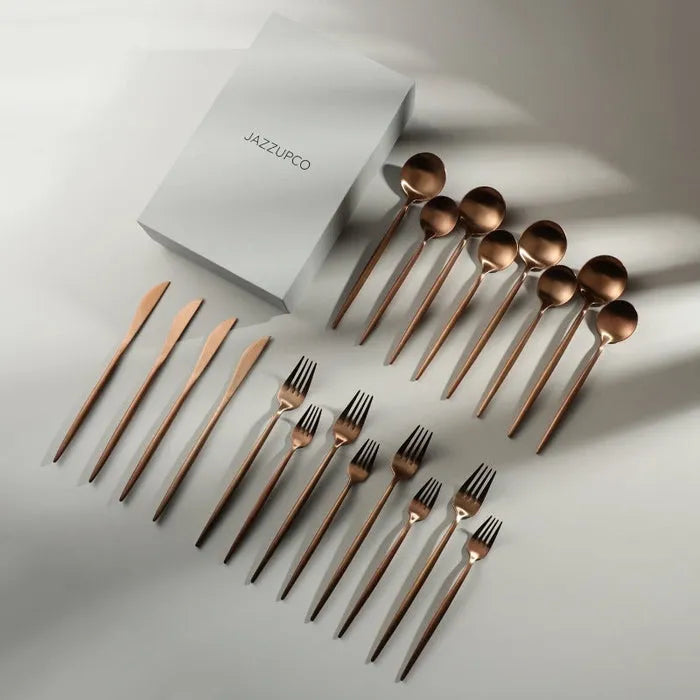 Minimalist/ French Flatware-jazzupco-Matte Rose Gold-4 Person Set (20 Pieces)-JAZZUPCO
