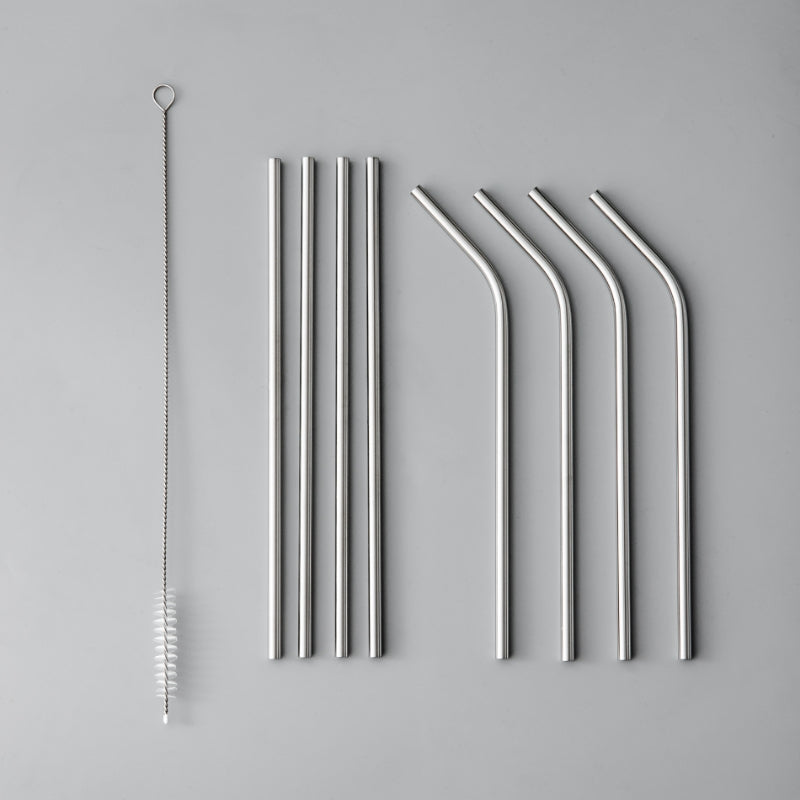 Individual & Matching Pieces-JAZZUPCO-Matte Silver-Straw Set (9 Pieces)-JAZZUPCO