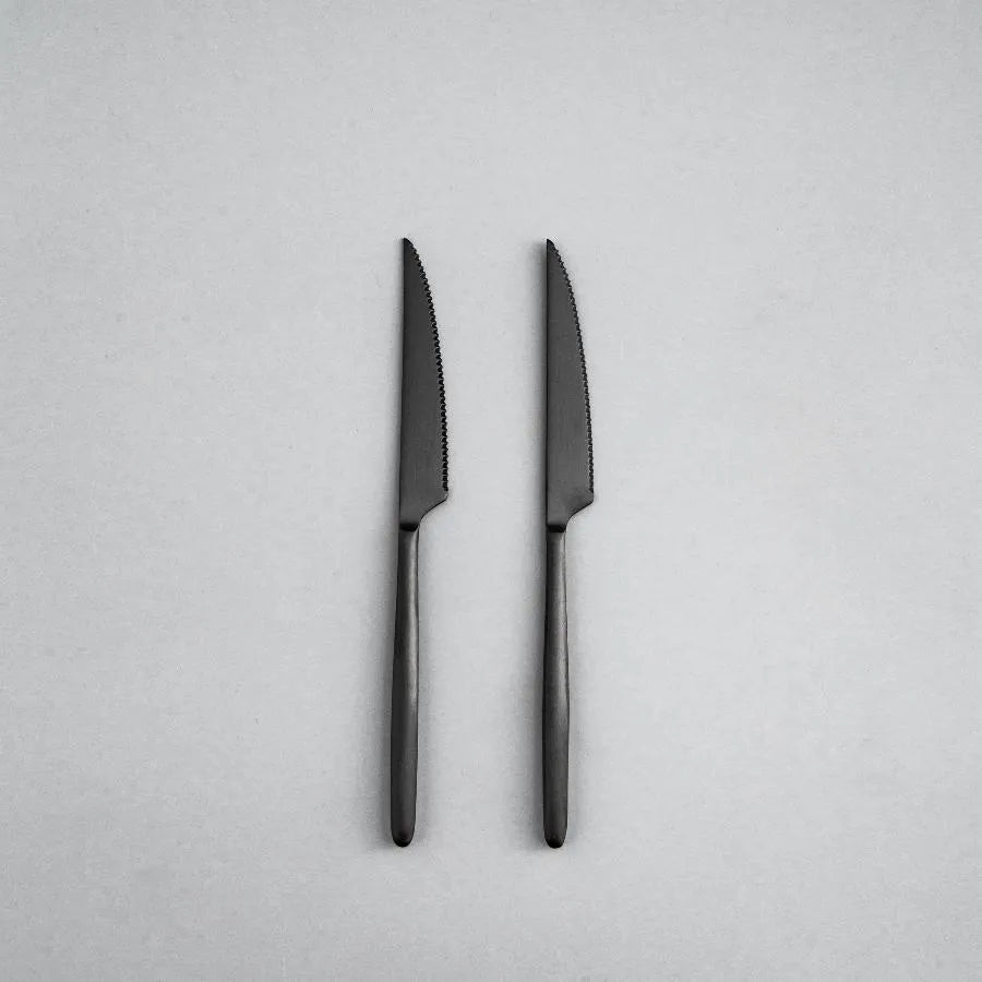 Minimalist/ French Flatware Salad Servers, Serving Utensils & Individual Pieces-JAZZUPCO-Matte Black-Steak Knife (2 pieces)-JAZZUPCO