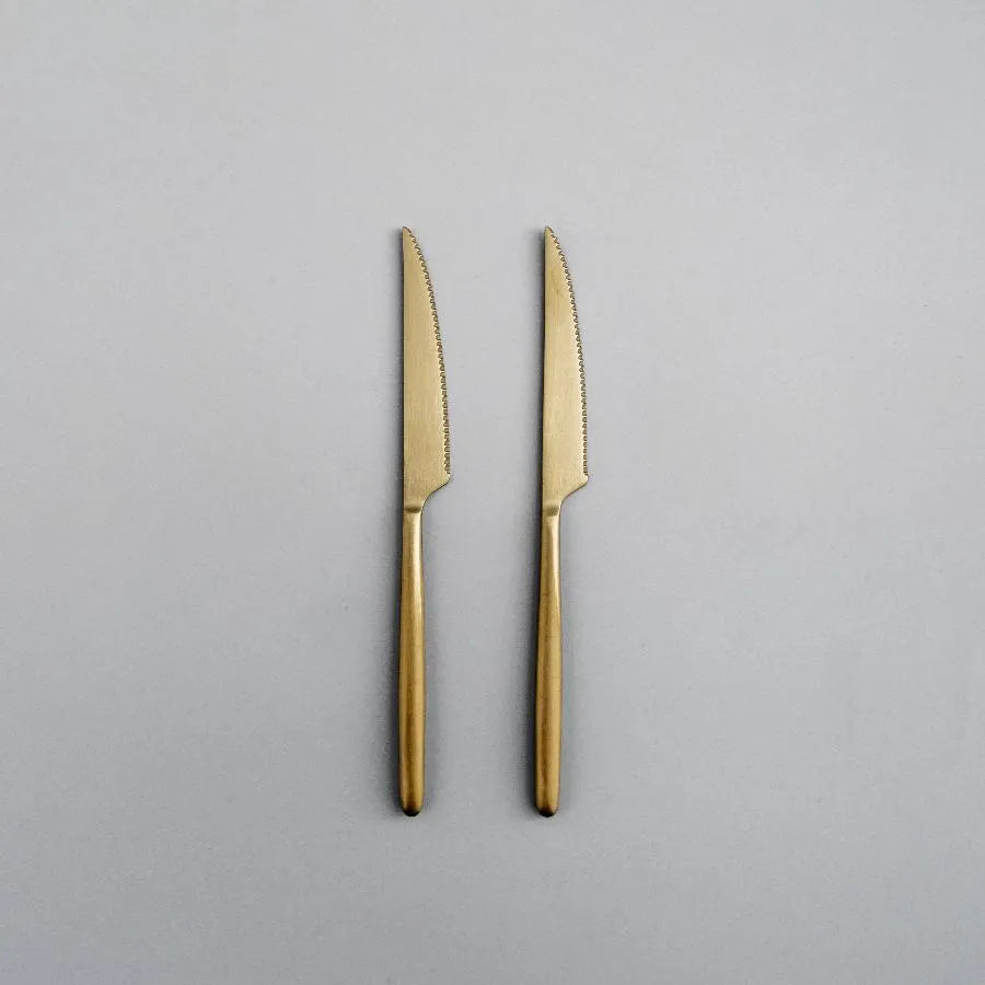 Minimalist/ French Flatware Salad Servers, Serving Utensils & Individual Pieces-JAZZUPCO-Matte Gold-Steak Knife (2 pieces)-JAZZUPCO