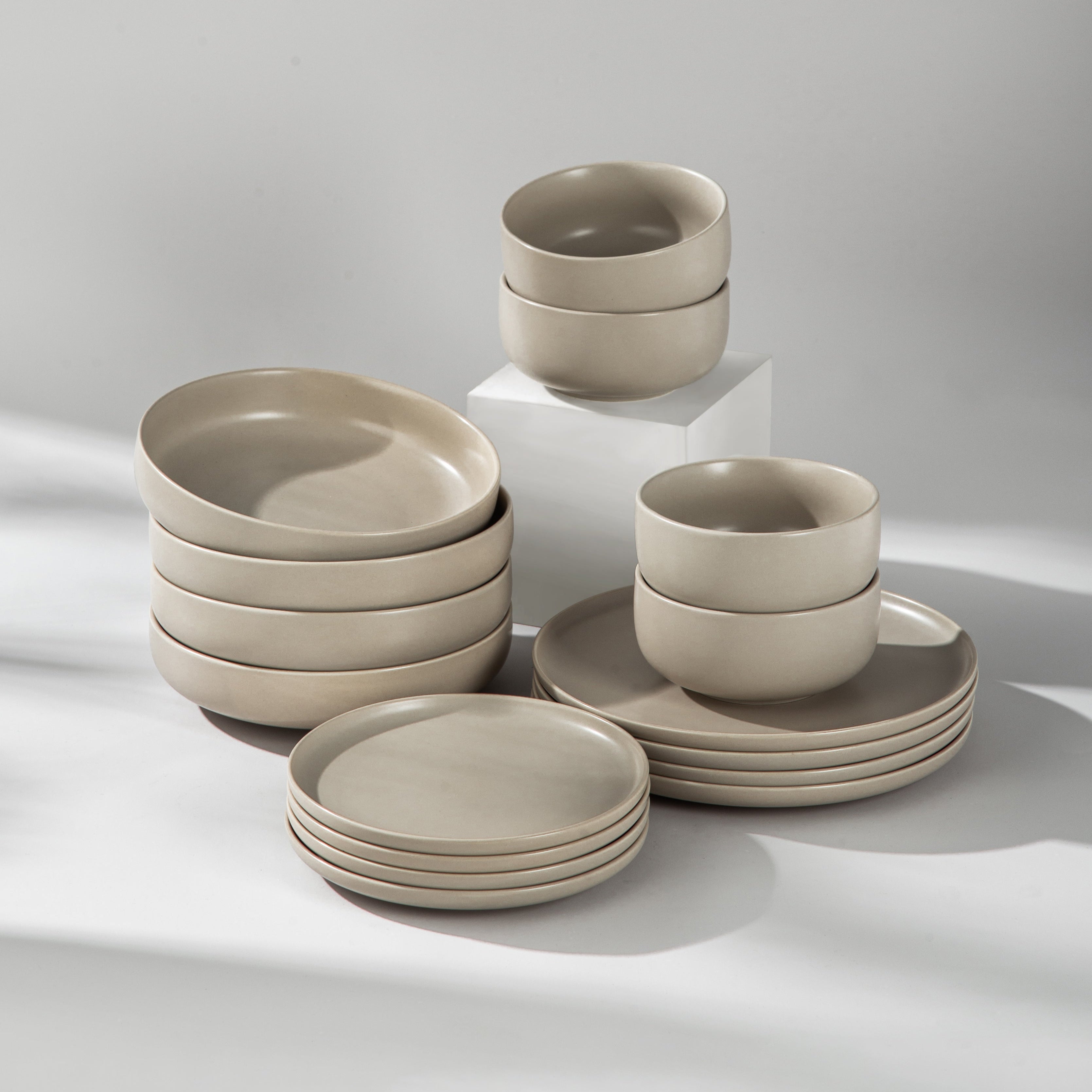 Starter Bundle Set-JAZZUPCO-Matte Taupe-4 Person Set (16 Pieces)-JAZZUPCO