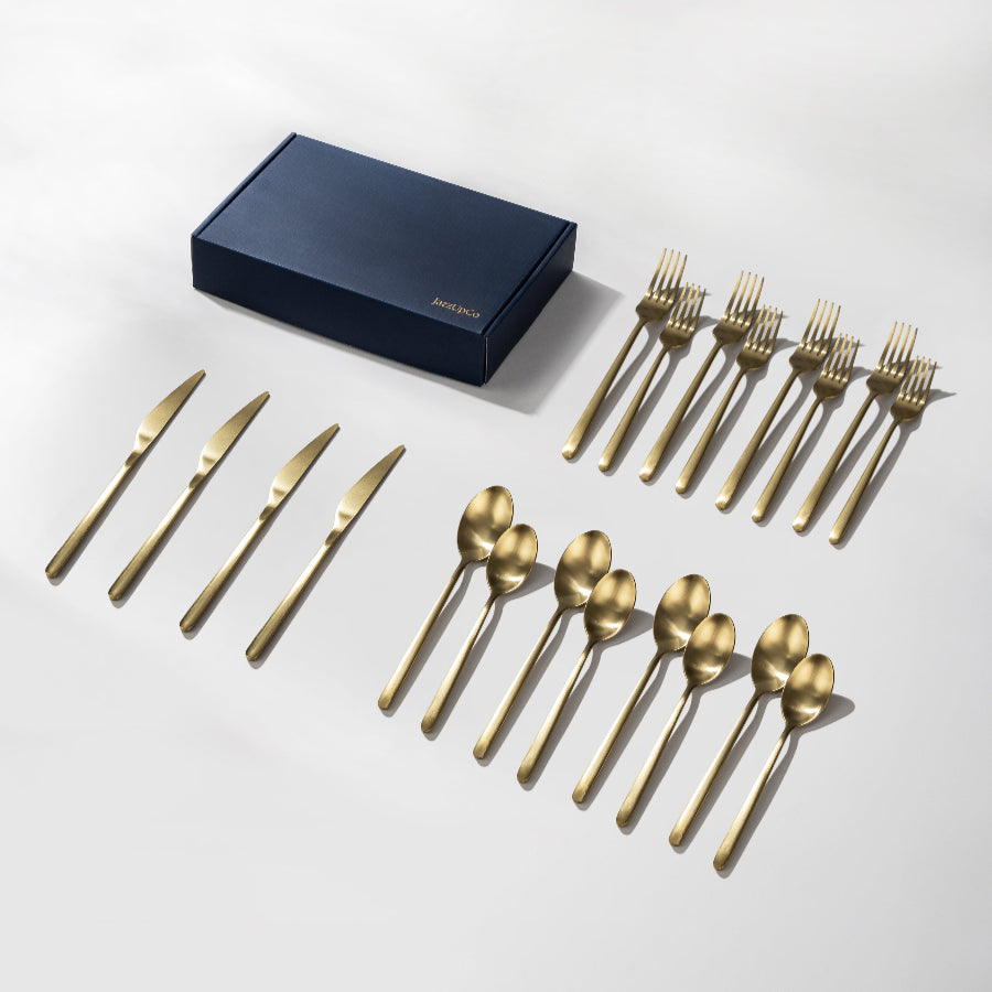 Haelynn 2.0-Flatware-JazzUpCo-Matte Gold-4 Person Set (20 Pieces)-JAZZUPCO