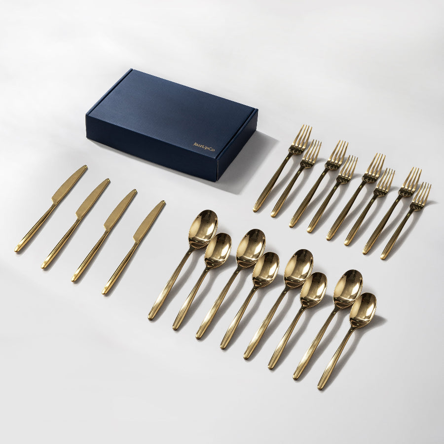 Ava Flatware Mirror Finish-Flatware-JazzUpCo-Mirror Gold-4 Person Set (20 Pieces)-JAZZUPCO