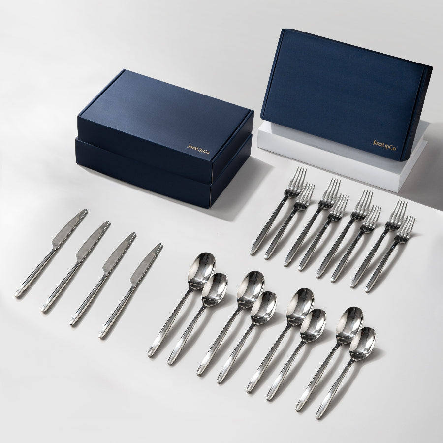 Ava Flatware Mirror Finish-Flatware-JazzUpCo-Mirror Silver-12 Person Set (60 Pieces)-JAZZUPCO