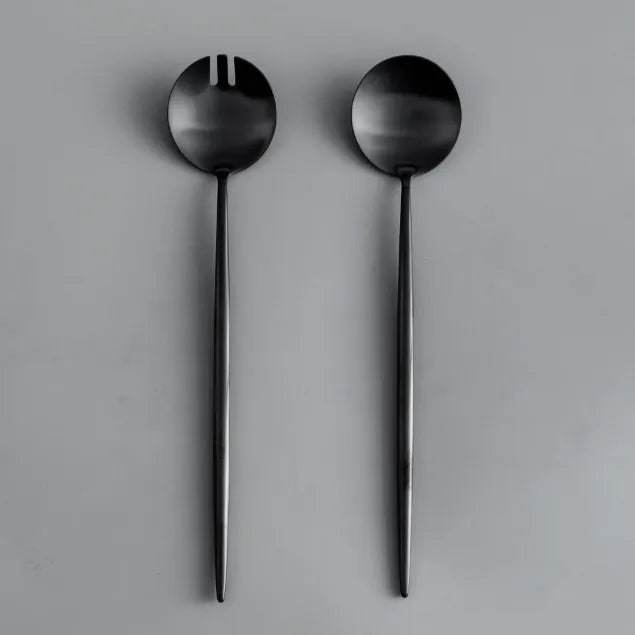 Minimalist/ French Flatware Salad Servers, Serving Utensils & Individual Pieces-JAZZUPCO-Matte Black-Salad Servers-JAZZUPCO
