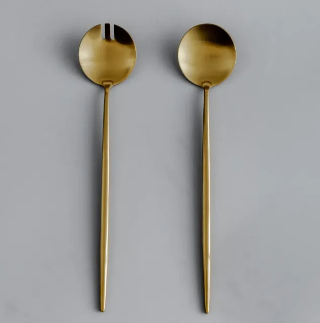 Minimalist/ French Flatware Salad Servers, Serving Utensils & Individual Pieces-JAZZUPCO-Matte Gold-Salad Servers-JAZZUPCO