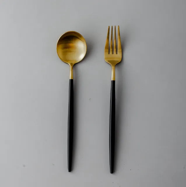 Minimalist/ French Flatware Salad Servers, Serving Utensils & Individual Pieces-JAZZUPCO-Black & Gold-Serving Utensils-JAZZUPCO
