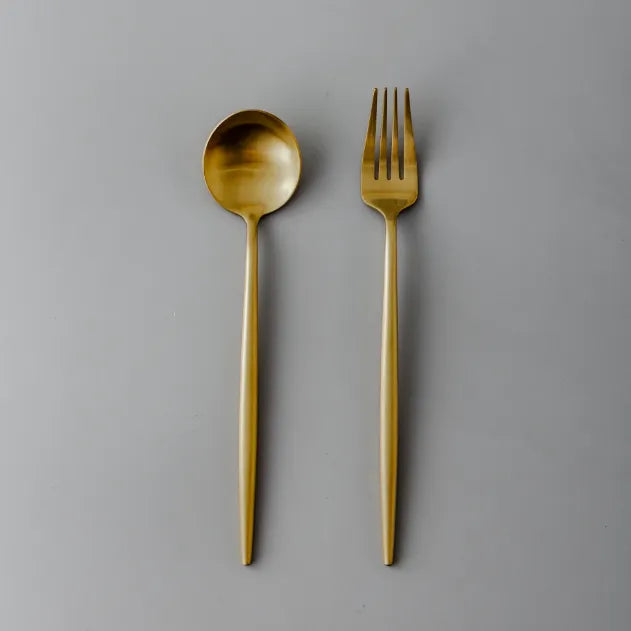 Minimalist/ French Flatware Salad Servers, Serving Utensils & Individual Pieces-JAZZUPCO-Matte Gold-Serving Utensils-JAZZUPCO
