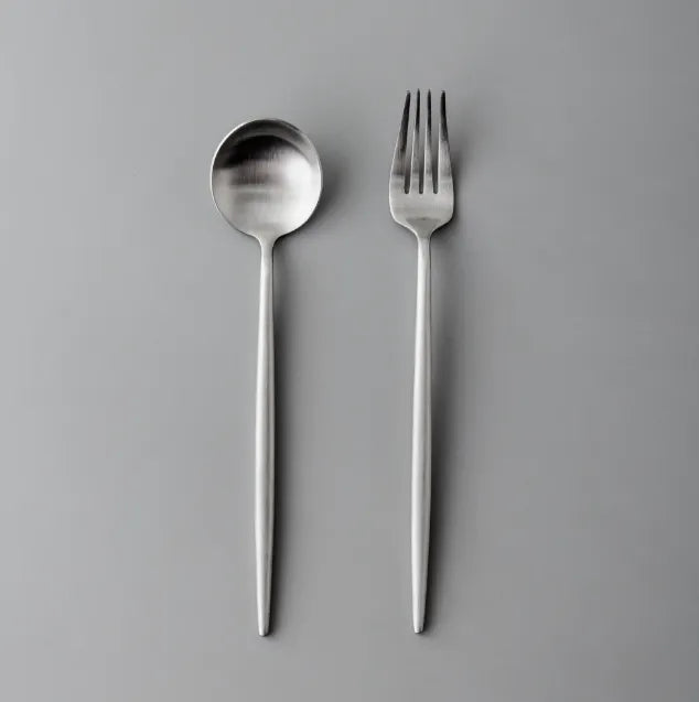 Minimalist/ French Flatware Salad Servers, Serving Utensils & Individual Pieces-JAZZUPCO-Matte Silver-Serving Utensils-JAZZUPCO